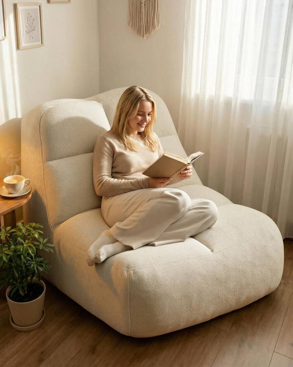 Relefree Giant Bean Bag Chair for Adults, High-Back Memory Foam Bean Bag, Comfy Boneless Chair, Lounge Chair for Bedroom, Living Room, Gaming, Reading Nook