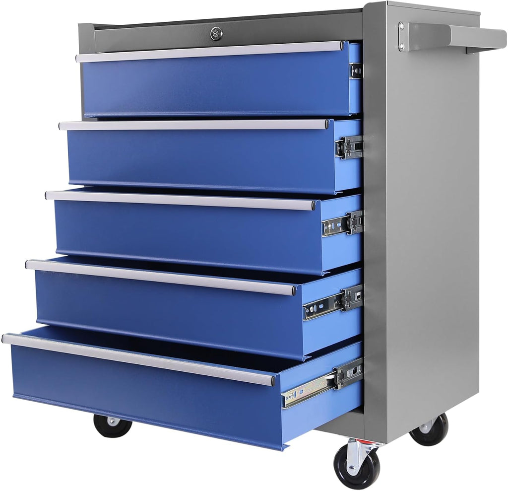5 Drawers Rolling Tool Chest Cabinet with Wheels, Tool Storage Cabinet and Tool Box Organizer for Garage Warehouse Workshop (Blue+Grey-5 Drawers)