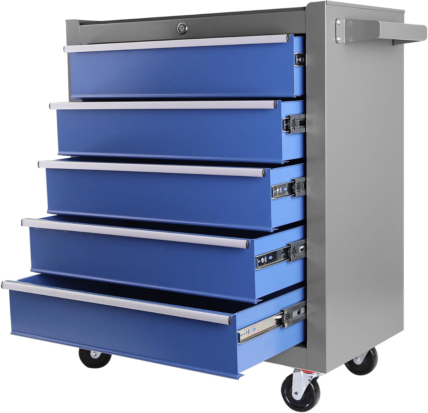 5 Drawers Rolling Tool Chest Cabinet with Wheels, Tool Storage Cabinet and Tool Box Organizer for Garage Warehouse Workshop (Blue+Grey-5 Drawers)