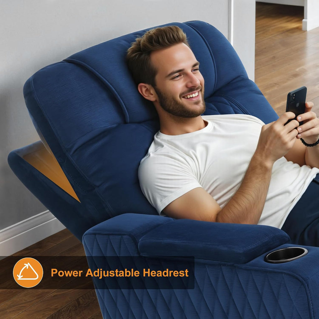 MCombo Zero Gravity Oversized Power Recliner Chair for Adults with Power Headrest & LED Light, Fabric Recliner Chair for Living Room & Home Theater, USB & Type C Port, Armrest Storage HTS401