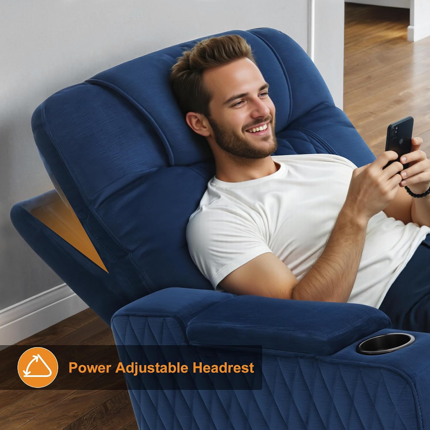 MCombo Zero Gravity Oversized Power Recliner Chair for Adults with Power Headrest & LED Light, Fabric Recliner Chair for Living Room & Home Theater, USB & Type C Port, Armrest Storage HTS401