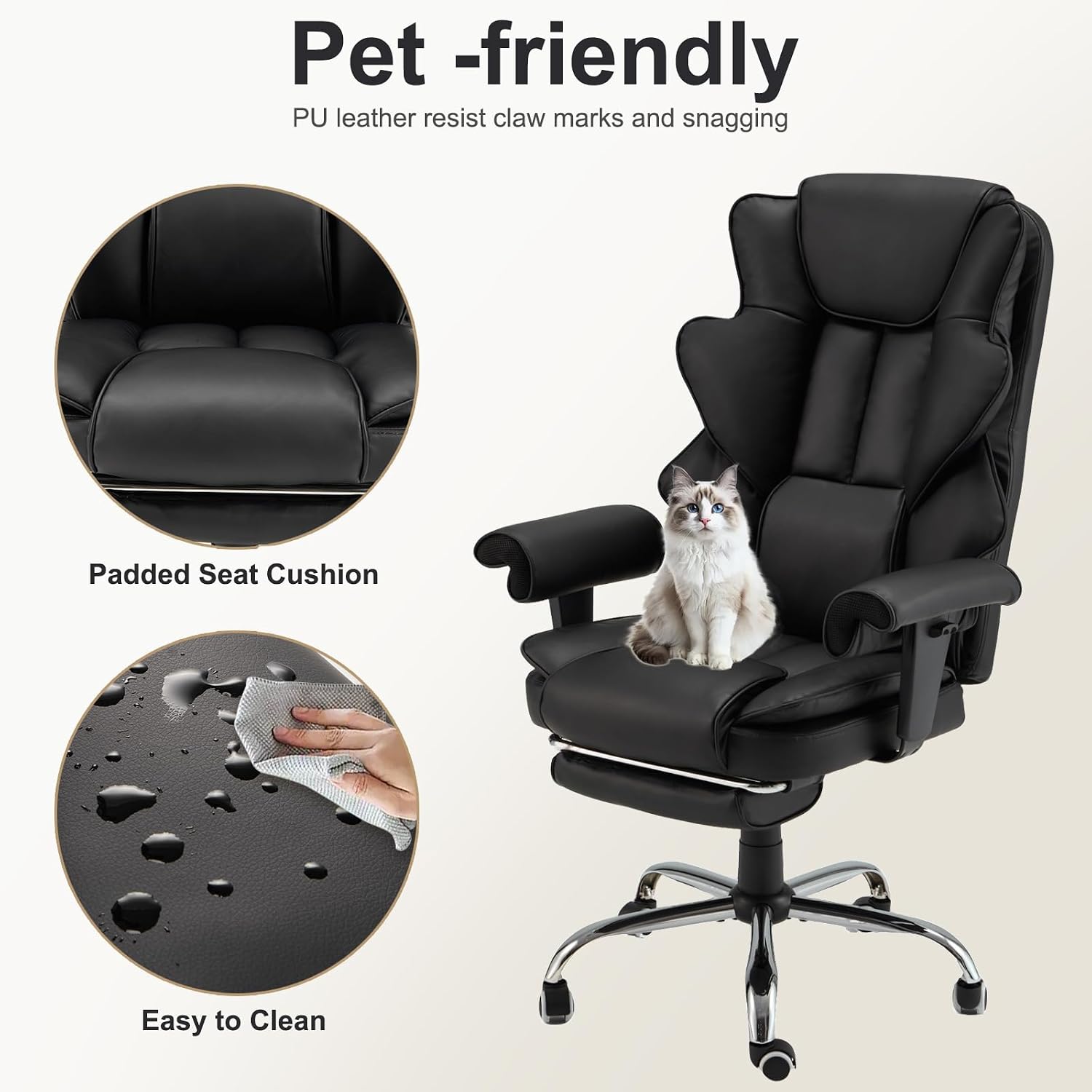 Ergonomic Office Chair with Heated Massage Function, Executive Computer Desk Chair, Adjustable Massage Seating (Black)