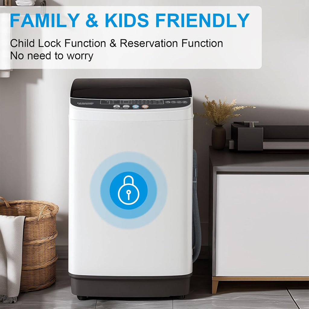 2.2 Cu.Ft Portable Washing Machine, Full-Automatic Electric Laundry Machine with 10 Programs, Compact Clothes Wash and Spin Combo with Stainless Steel Drum, Drain Hose for Apartment, Dorm,Home