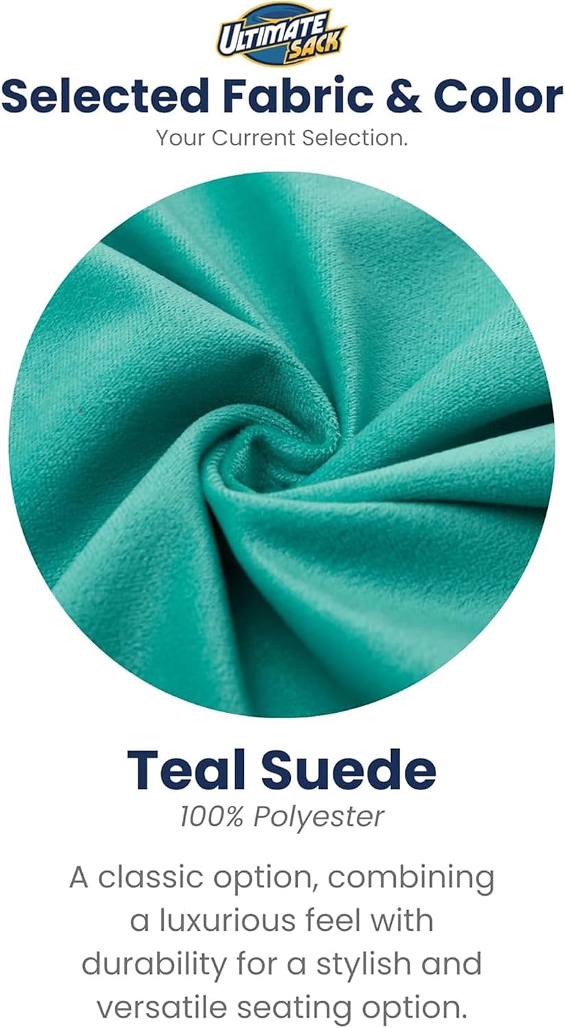 ULTIMATE SACK 5000 5-Foot Bean Bag Chair with Footstool, Teal Suede Cover – Oversized Foam Lounger, Floor Seat, Small Sofa, or Couch Bed for Living Area, Gaming Room, or Reading Lounge