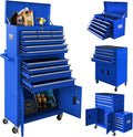 13-Drawer Rolling Tool Chest with Double Doors, 2 in 1 Detachable Rolling Tool Chest Combo, Mobile Tool Cabinet with Drawers, Metal Large Lockable Tool Box for Garage Workshop (Blue)