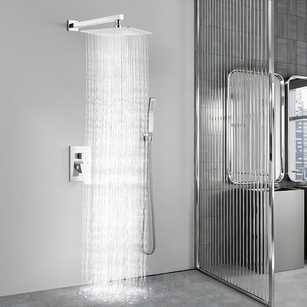 Aolemi Shower Faucet Set Rain Shower System with Handheld Spray Bathroom Shower Combo Rough-in Valve and Shower Trim Kit Included Polish Chrome 16 Inch Wall Mount Shower Head