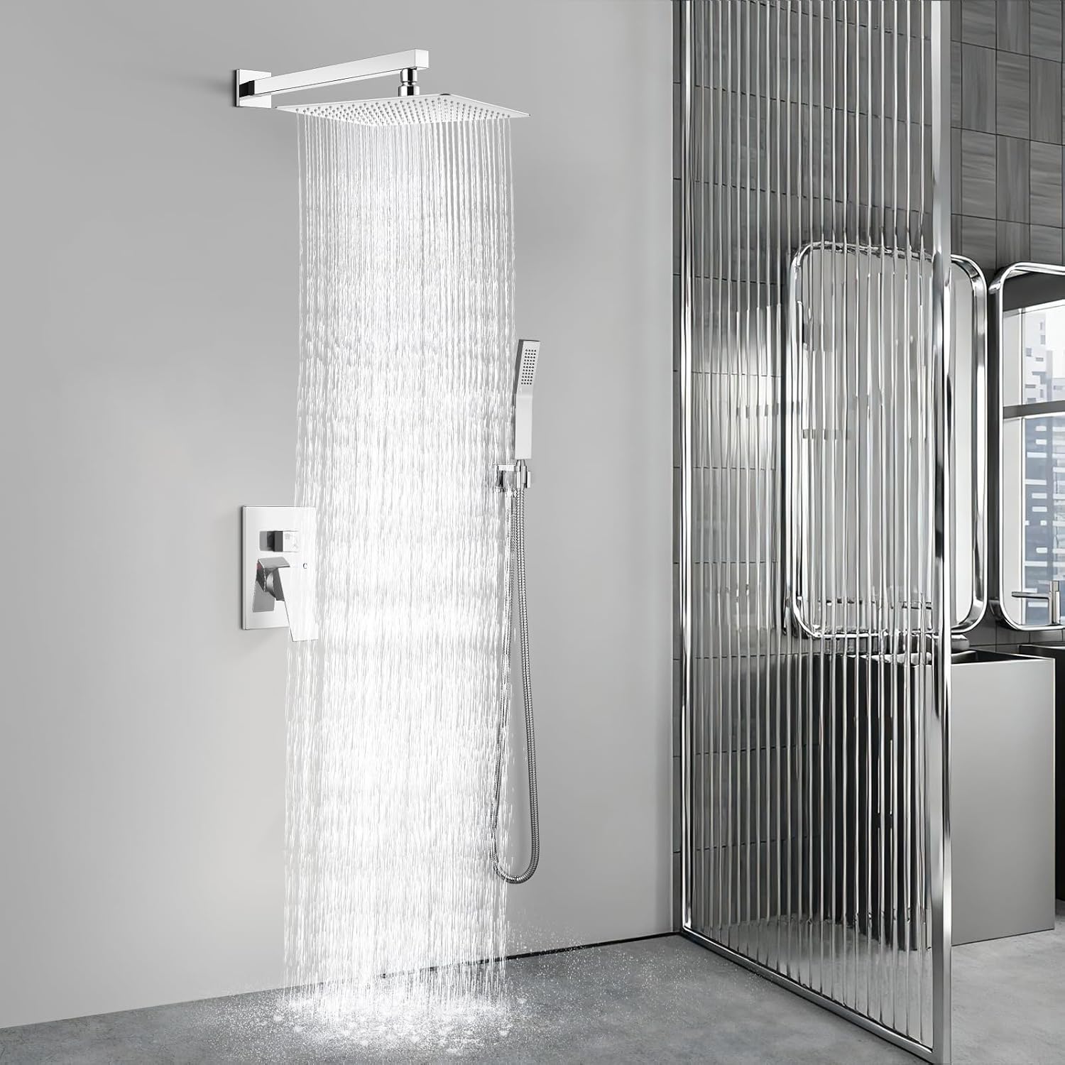 Aolemi Shower Faucet Set Rain Shower System with Handheld Spray Bathroom Shower Combo Rough-in Valve and Shower Trim Kit Included Polish Chrome 16 Inch Wall Mount Shower Head