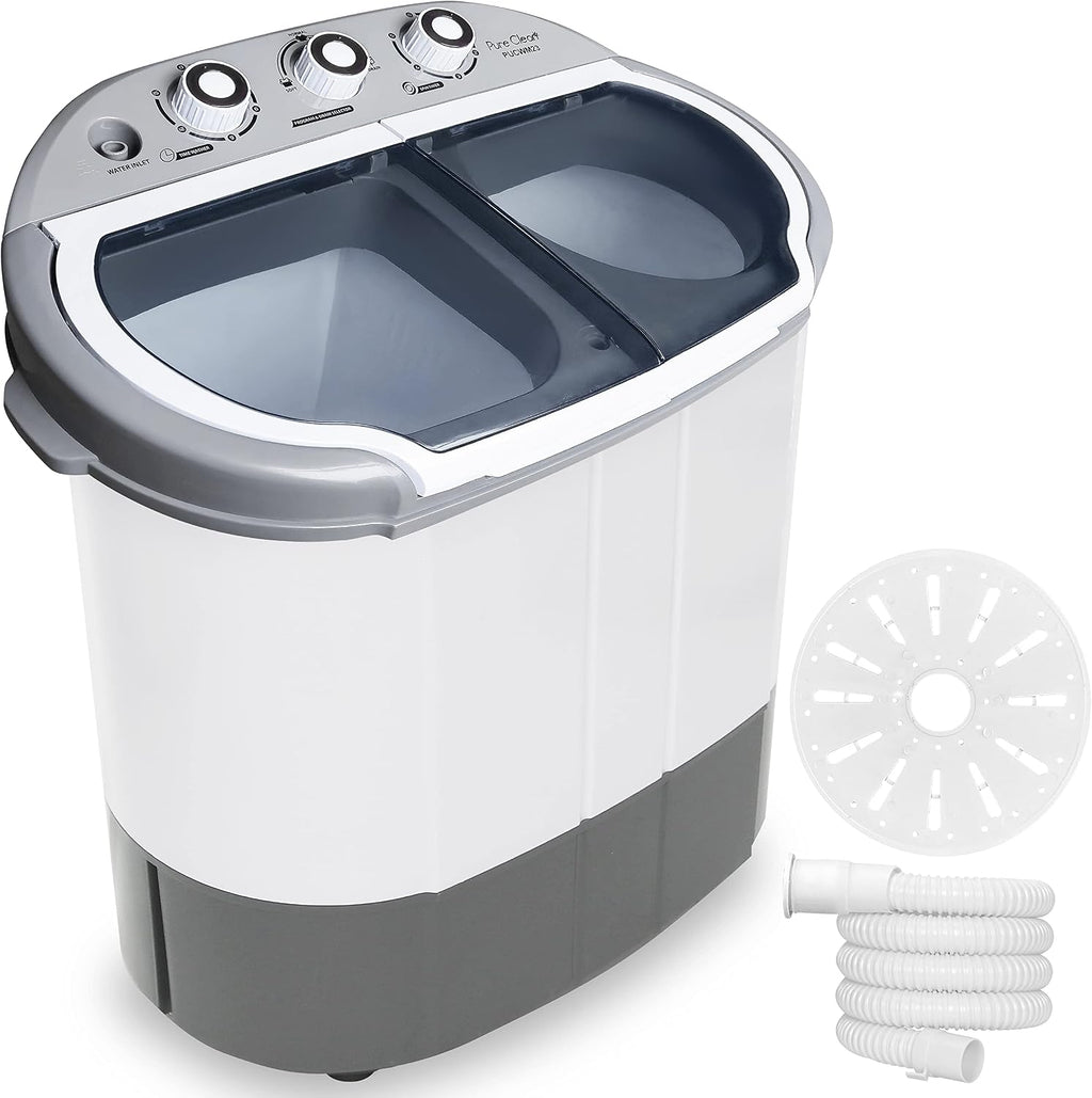 Pyle Portable Washing Machine - Twin Tub 11Lbs Capacity, Compact Mini Laundry Washer (7.7 Lbs) & Spinner (3.3 Lbs) with Timer Control - Perfect for Home, Apartment, Camping, RVs and Dorms (Grey)