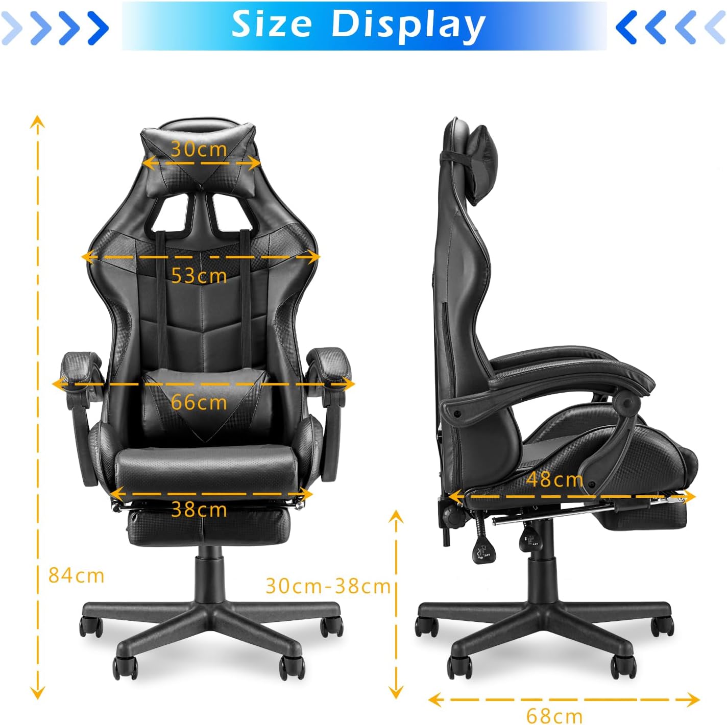 Soontrans Black Gaming Chairs with Footrest,Ergonomic PC Computer Game Chair,Home Office Desk Chair with Headrest and Lumbar Support Office Chair for Adult