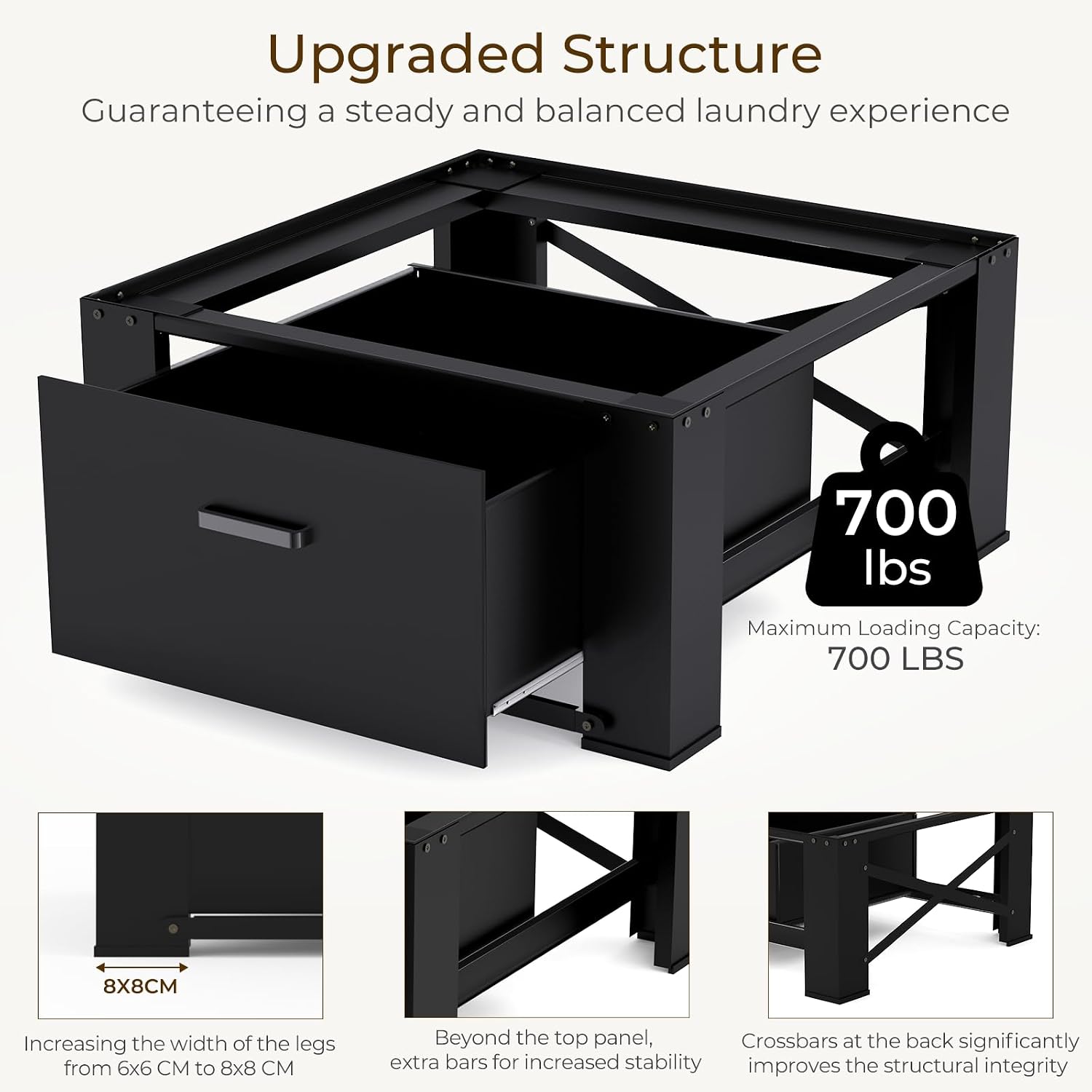 SKM Washer and Dryer Pedestal with Drawer, Laundry Pedestal for Washer and Dryer Stand, Heavy Duty Steel Washing Machine Stand Height Raiser (2, black, 28' W x 29' D x 14' H)