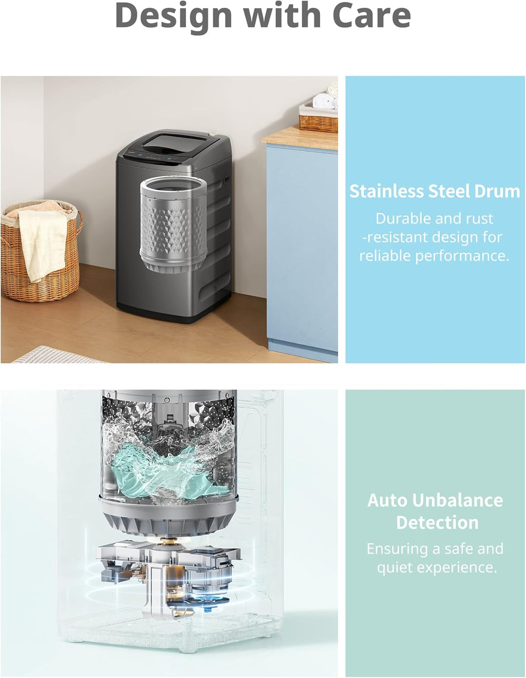 COMFEE' Portable Washing Machine, 0.9 cu.ft Compact Washer With LED Display, 5 Wash Cycles, 2 Built-in Rollers, Space Saving Full-Automatic Washer