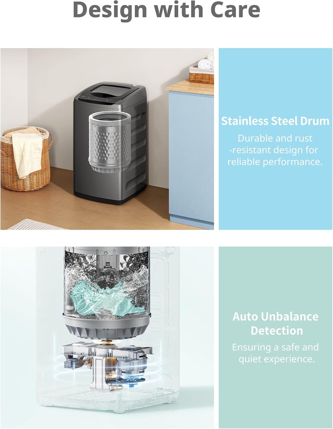 COMFEE' Portable Washing Machine, 0.9 cu.ft Compact Washer With LED Display, 5 Wash Cycles, 2 Built-in Rollers, Space Saving Full-Automatic Washer