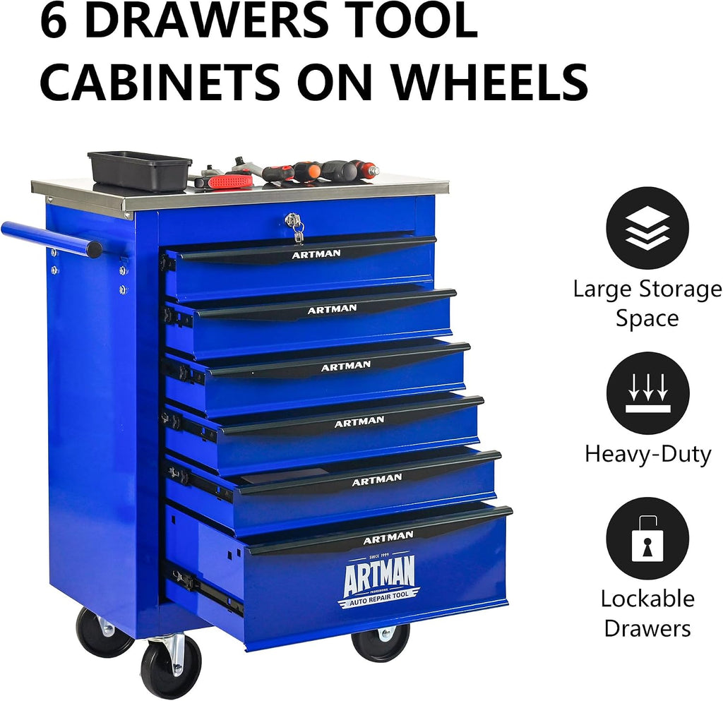 Campfun Tool Cart on Wheels 6 Drawers Rolling Tool Chest Workbench, Metal Tool Cabinet with Extra 7 Tool Storage Boxes, Tool Chest Combo Portable Mechanic Tool Cart for Garage Workshop Warehouse