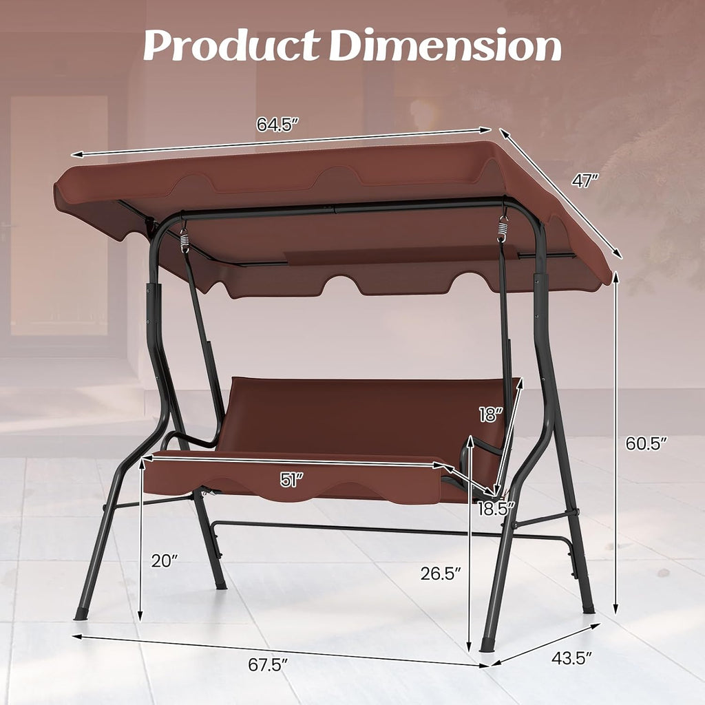 DREAMADE Porch Swing Outdoor, 3 Person Patio Swing w/Removable Cushion, Stand & Adjustable Canopy, Heavy Duty Swing Chair for Patio, Garden, Courtyard, Poolside