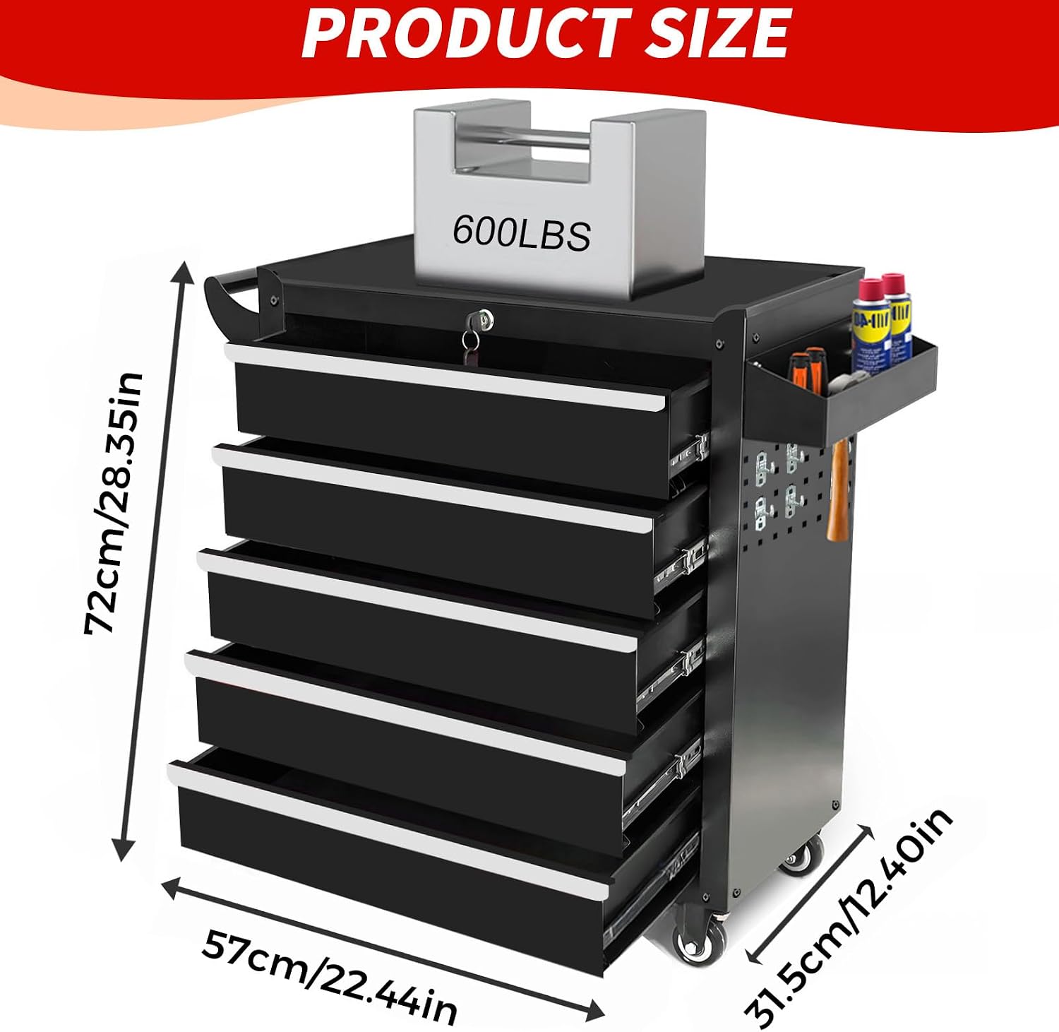 Rolling Tool Chest with Wheels, 5 Drawers Tool Storage Cabinet, Portable Metal Tool Box Organizer with Lock, Tool Cart on Wheels Toolbox Workbench for Garage, Workshop, Warehouse(Required Assembly)