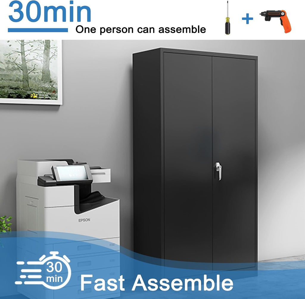 Black Metal Storage Cabinet 71' Hx36 Wx18 D Garage Tool Storage Cabinet with Doors and Shelves,Steel Lockable File Cabinet for Home Office,Basement,Warehouse,Assembly Required