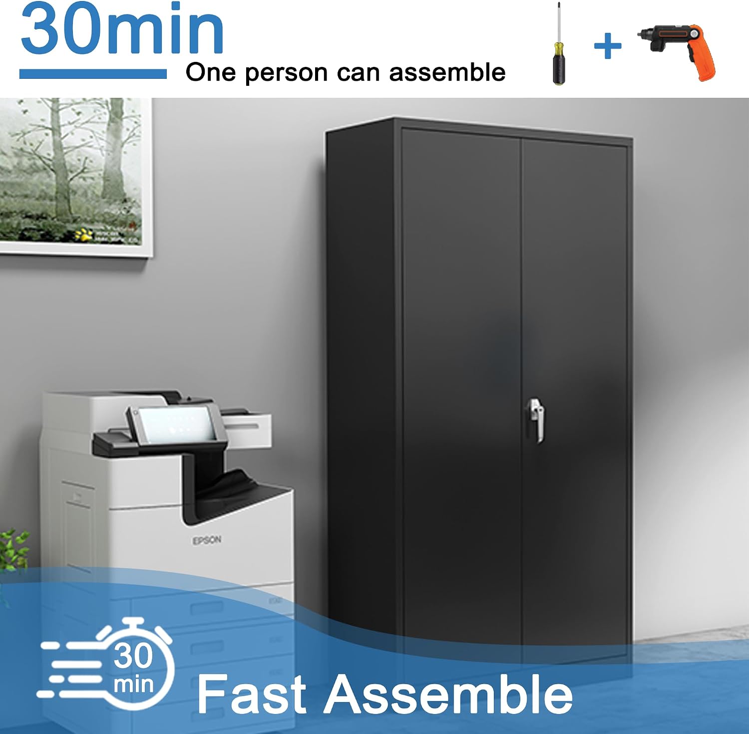 Black Metal Storage Cabinet 71' Hx36 Wx18 D Garage Tool Storage Cabinet with Doors and Shelves,Steel Lockable File Cabinet for Home Office,Basement,Warehouse,Assembly Required