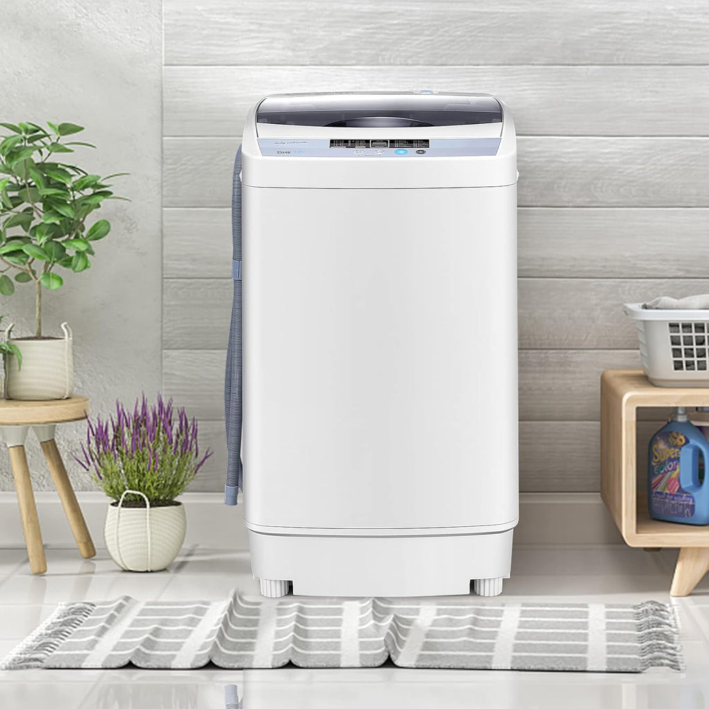 Giantex Washing Machine Portable Compact 12lbs Capacity Full-Automatic W/Drain Pump,10 programs 8 Water Level 1.34 Cu.ft Cloth Washer and Spinner