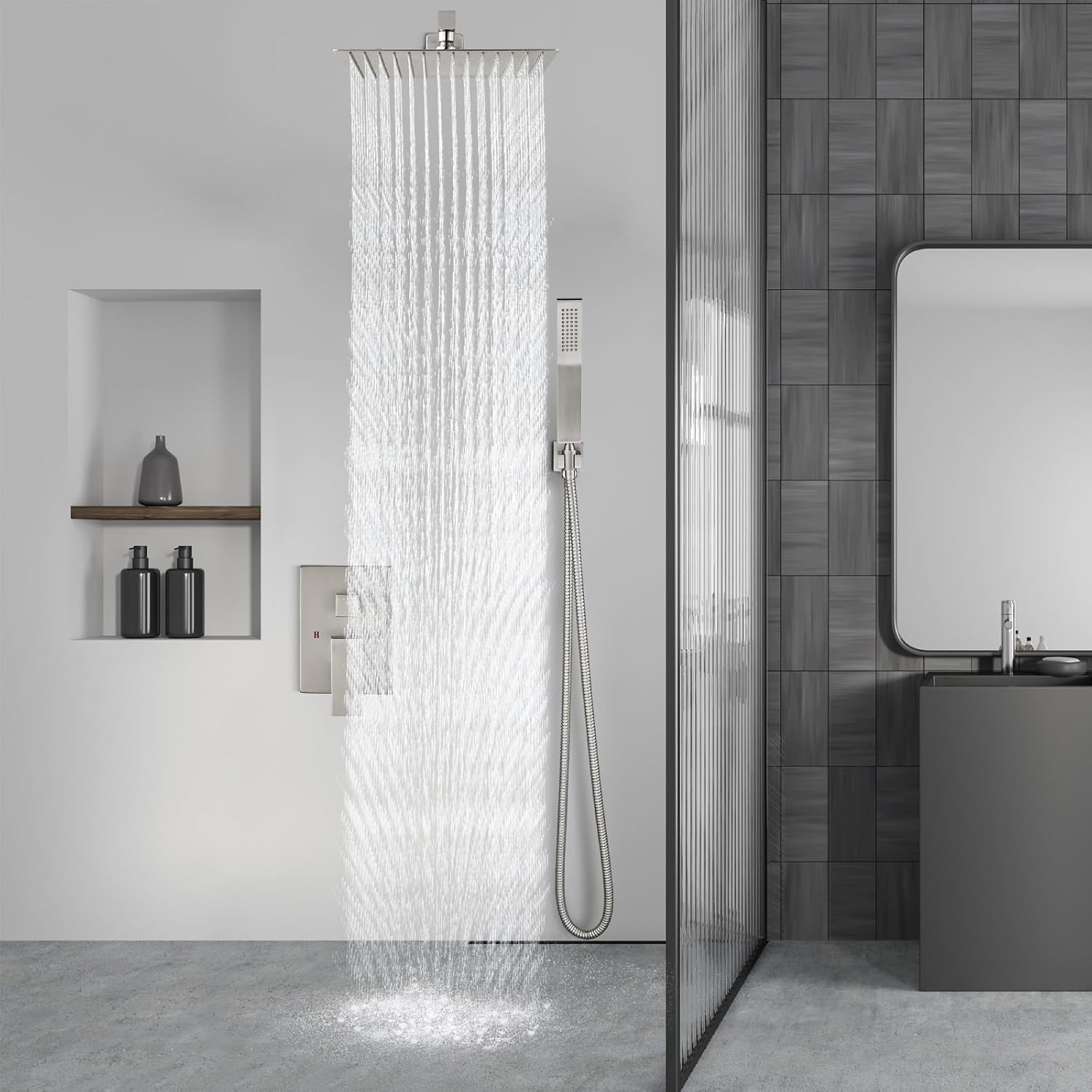 Aolemi Shower Faucet Set Rain Shower System with Handheld Spray Bathroom Shower Combo Rough-in Valve and Shower Trim Kit Included Brushed Nickel 10 Inch Wall Mount Shower Head