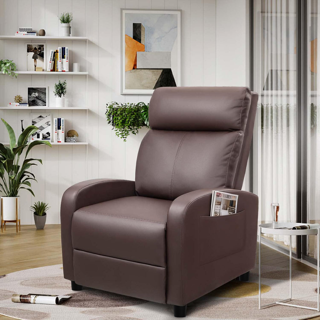 Devoko Massage Recliner Chair Home Theater Seating Pu Leather Modern Living Room Chair Furniture with Padded Cushion Reclining Sofa Chairs (Brown)