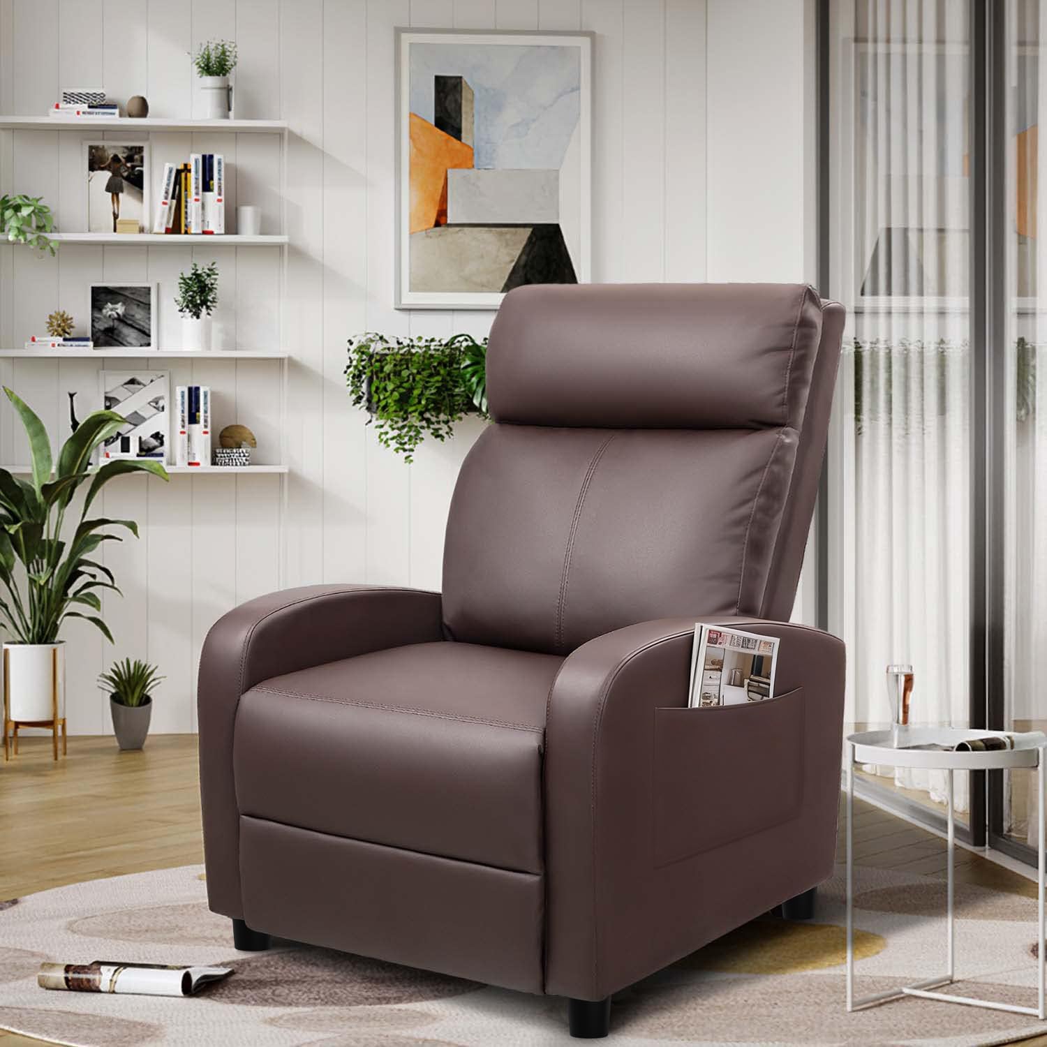 Devoko Massage Recliner Chair Home Theater Seating Pu Leather Modern Living Room Chair Furniture with Padded Cushion Reclining Sofa Chairs (Brown)
