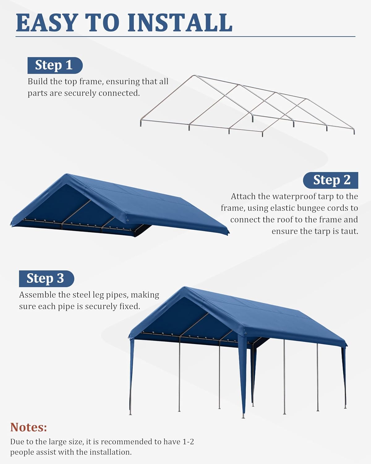 Carport Canopy Replacement Cover 12x20 Heavy Duty Outdoor Portable Car Canopy Oxford Waterproof UV & Tear Resistant Garage Canopy with Ball Bungees (Frame is Not Included)