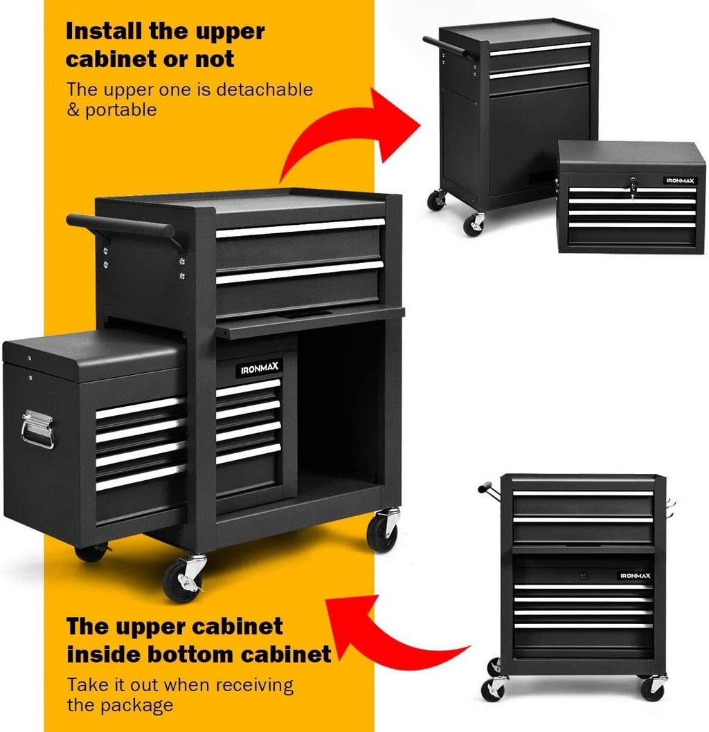 ARLIME 6-Drawer Rolling Tool Chest, Tool Storage Cabinet W/Sliding Drawers, Detachable Top Box & Locking System, Removable Toolbox Organizer for Garage & Warehouse (Black)
