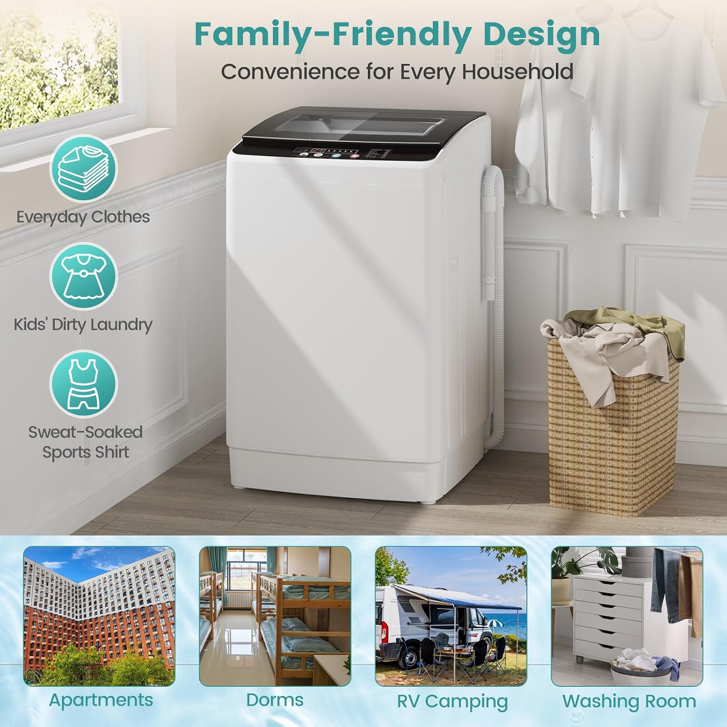 Auertech 35 lbs Washing Machine, Fully Automatic Portable Washer with LED Display, 12 Wash Cycles, 8 Water Levels, Large Capacity Washer and Spin Dryer Combo with Drain Pump for Apartment, Home