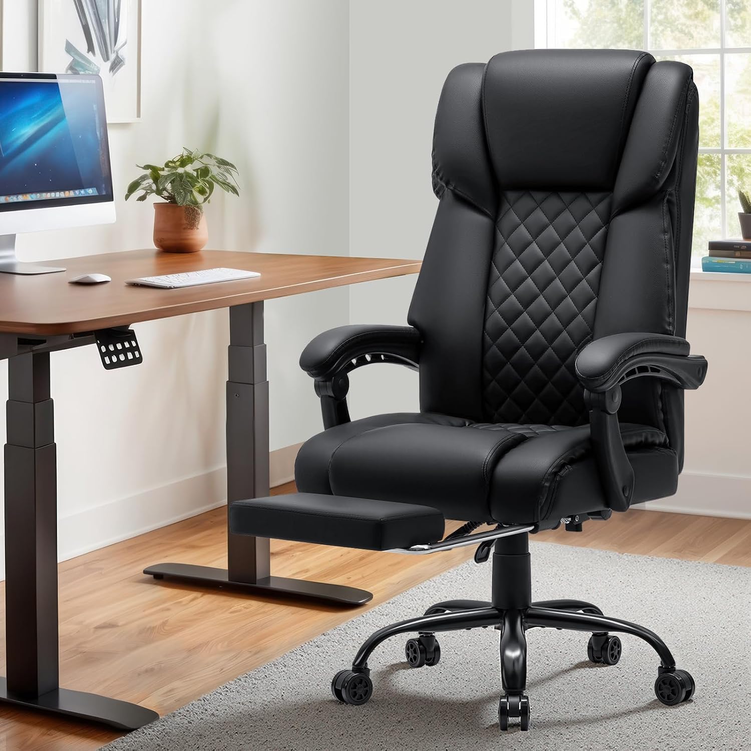 HOFFREE Heated Office Chair Massage Desk Chair with Heat 400lbs Executive Reclining Home Desk Chair with Footrest,Linkage Armrests for Heavy People(Black)