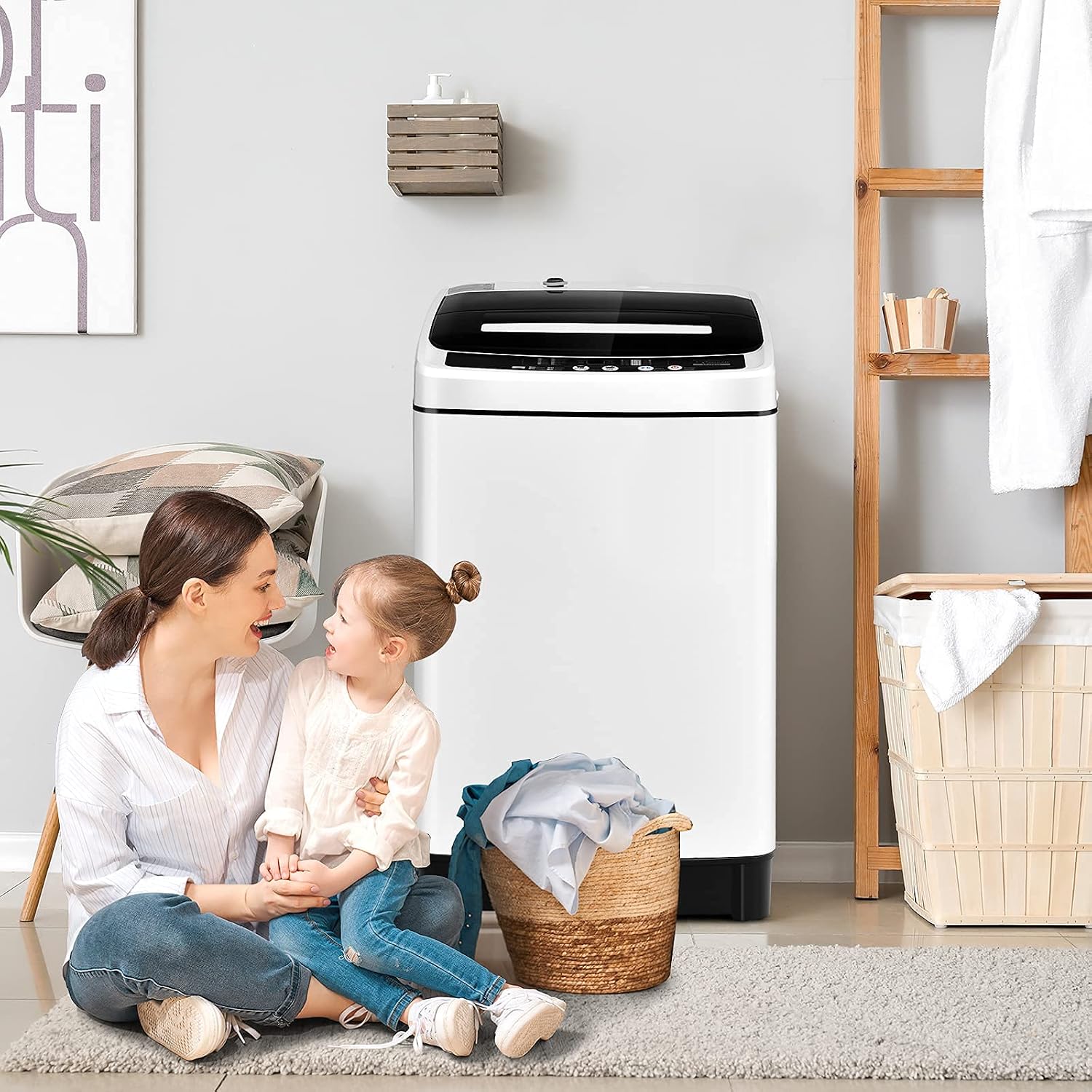 Giantex Portable Washing Machine, 2 in 1 Full Automatic Laundry Washer 1.5Cu.Ft 11lbs Capacity Washing and Spinning Combo 8 Programs 10 Water Levels Energy Saving Top Load Washer for Apartment Dorm