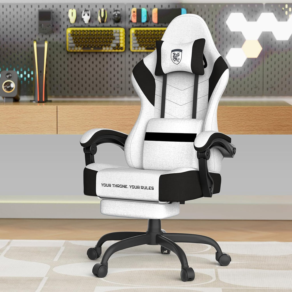 Soontrans Linen Fabric Ergonomic Gaming Chair with Pocket Spring Cushion, Computer Chair with Wide Seat 20',Gamer Chair with Adjustable Headrest, Comfortable Office Chair for Home & Gaming