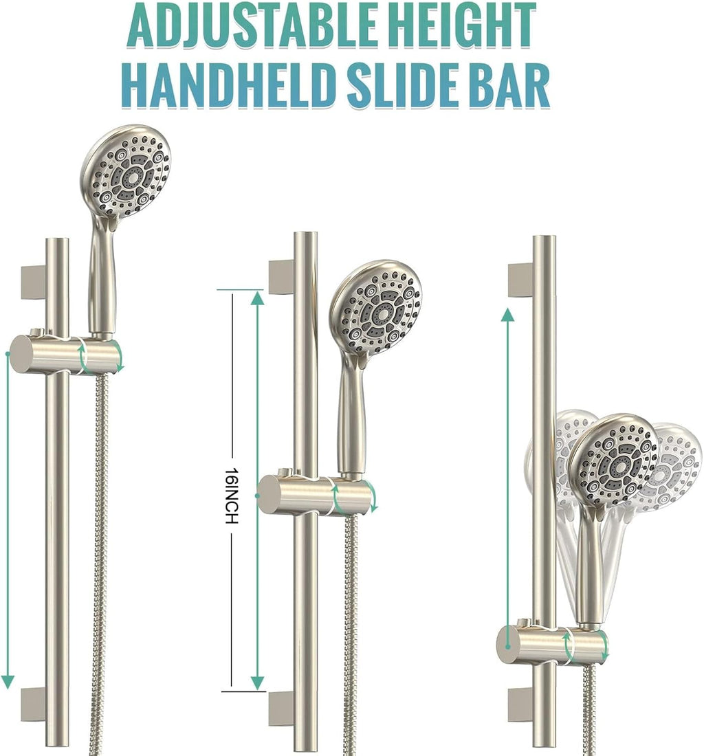 SR SUN RISE 10 Inch Rain Shower System, High Pressure Shower Heads and Handheld 6-Spray Combo Set Slide Bar Shower Faucets Sets Complete Included Valve and Trim Kit for Bathroom, Brushed Nickel