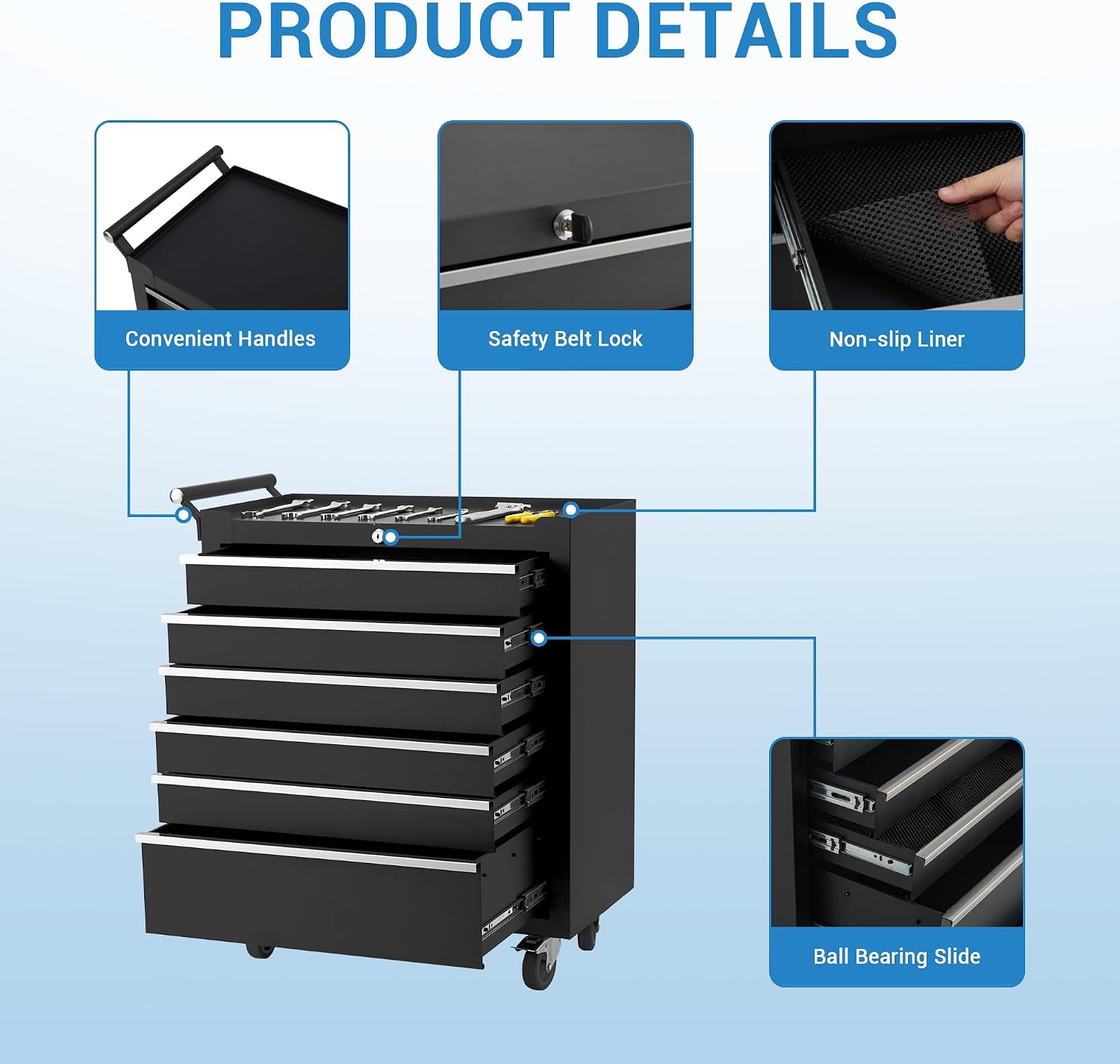 6-Drawer Rolling Tool Chest, Rolling Tool Box with Wheels and Lock System, Portable Mobile Tool Storage Cabinet for Garage, Workshop, Mechanics and Repair Room