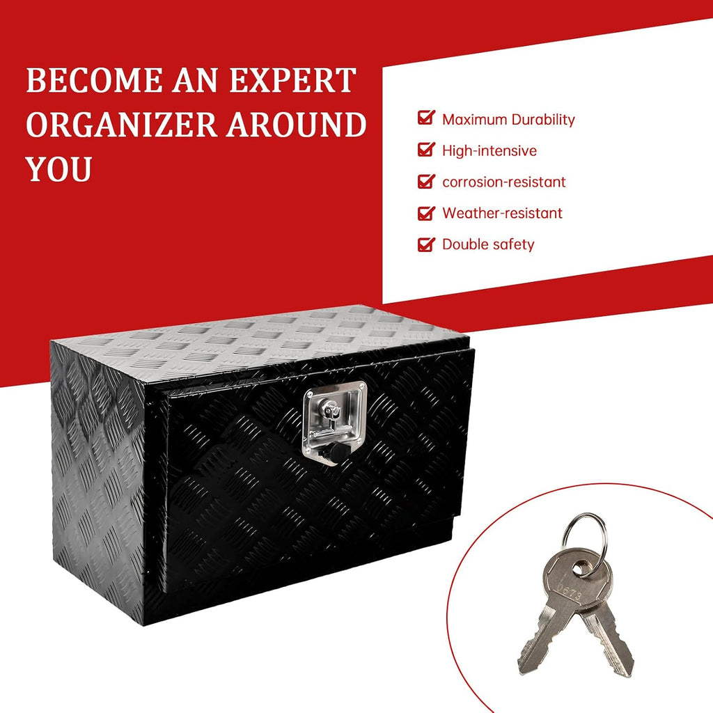 24'' Inch Aluminum Underbody Truck Box with T-Handle Latch,14 x 12 x 24 Inch Underbed Toolbox With Durable Lock Silver For Storage And Organization