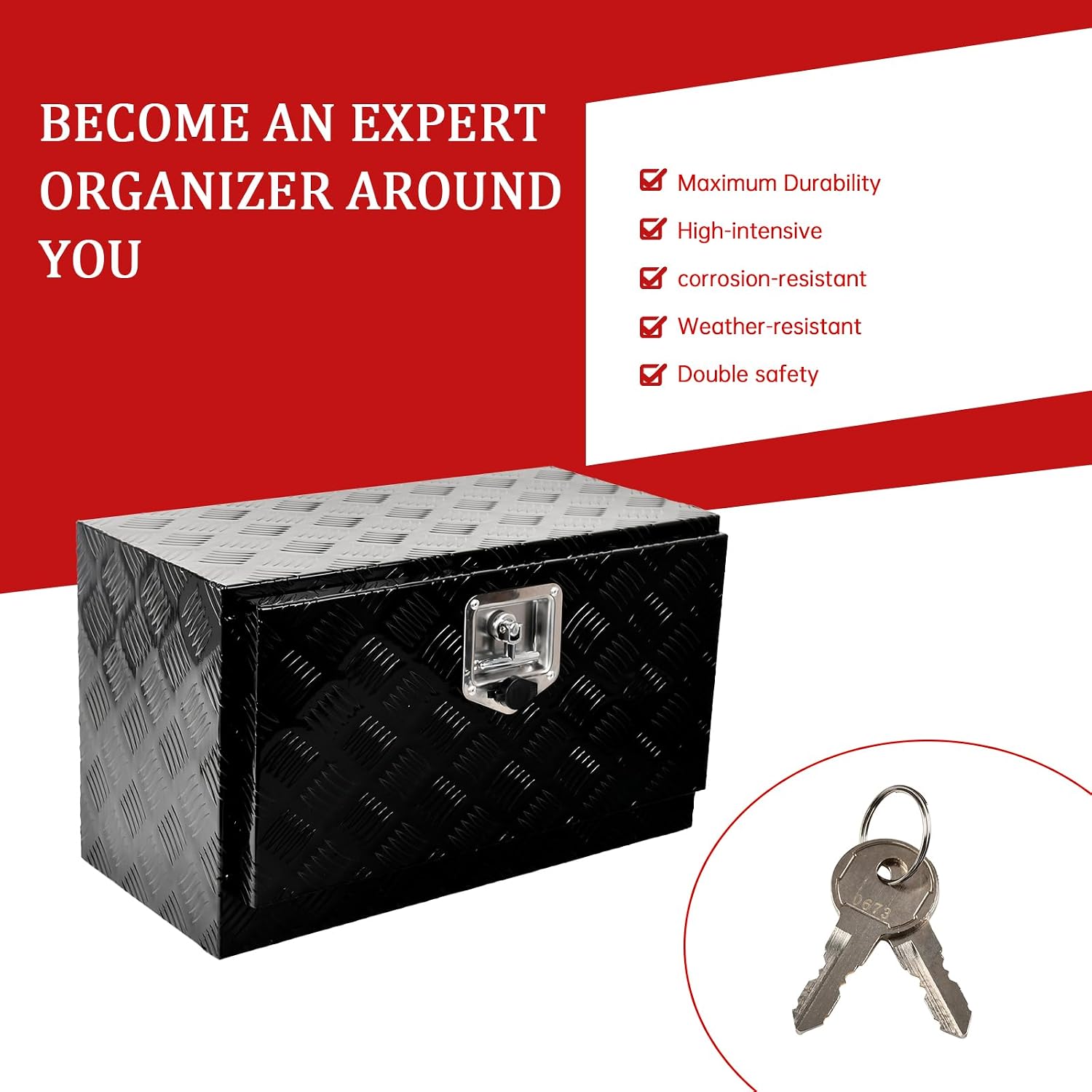 24'' Inch Aluminum Underbody Truck Box with T-Handle Latch,14 x 12 x 24 Inch Underbed Toolbox With Durable Lock Silver For Storage And Organization