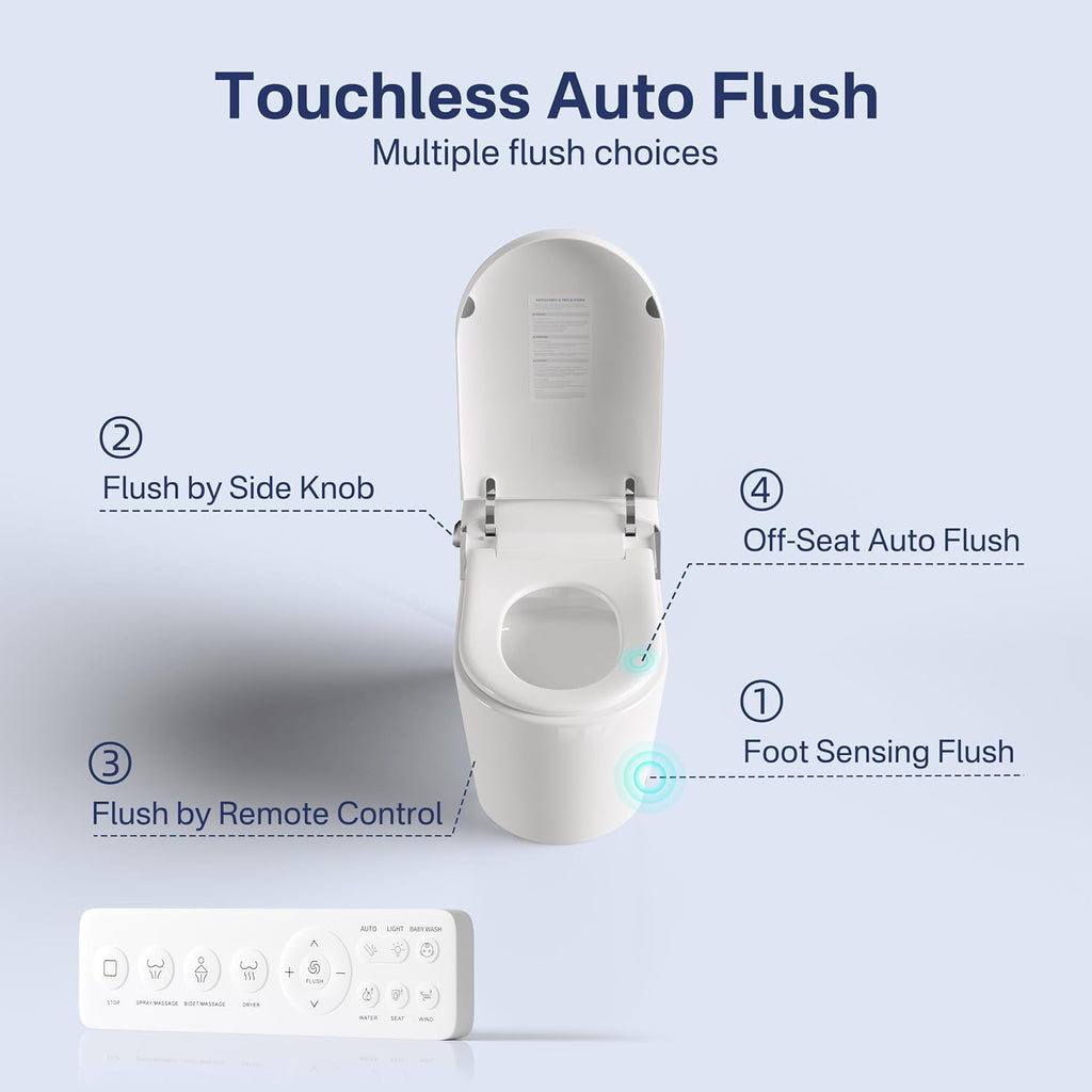 Eridanus Smart Toilet with Bidet Built in, One Piece Tankless Bidet Toilet, Foot-Sensor Flush, Off-Seat Auto Flush, Adjustable Warm Water Sprayer & Air Dryer, Elongated Heated Seat, ADA Height