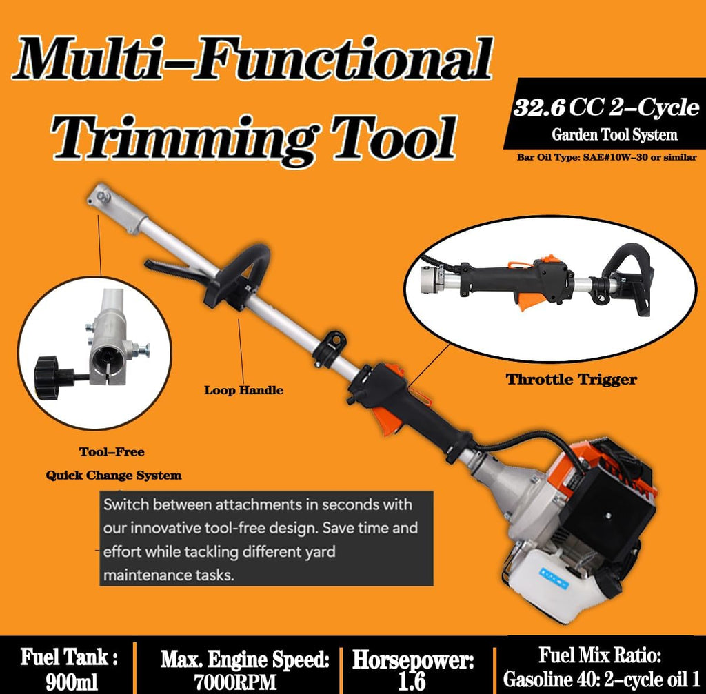 32.6cc 2-Cycle Gas Multi-Trimmer | 12-in-1 String Trimmer w/Rotatable 40' Pole Saw, Weed Eater Weed Wacker, Brush Cutter & Hedge Trimmer Gas for Lawn, Yard, Garden Care, All-in-one Garden Tool