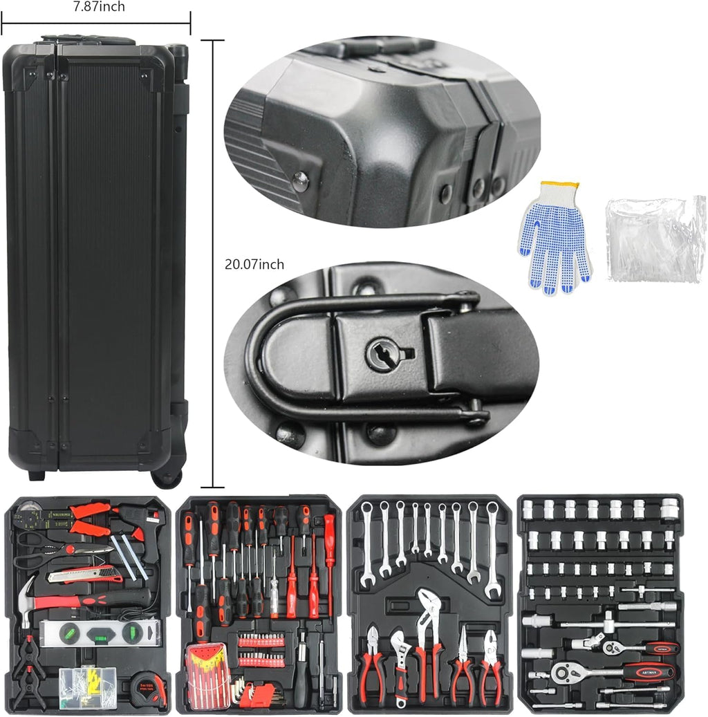 899PCS Tool Set, Household Tool Kit with Rolling Tool Box, Complete Tool Box Set Hand Tool Set with Tool Box, Mechanic Tool Set Rolling Tool Set for Auto Repair/Home Tool Set (Black)