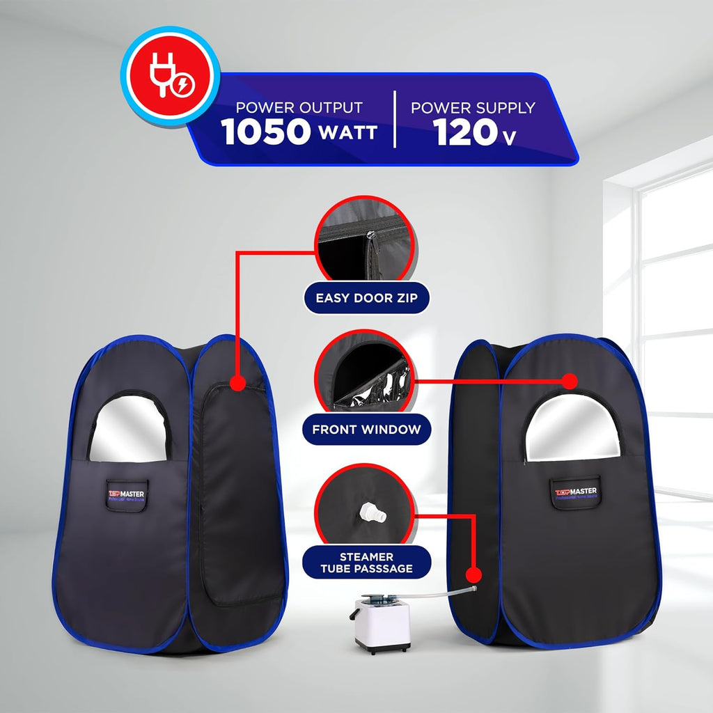 TopMaster Foldable Steam Sauna, Portable Steam Sauna for Home, Sauna Tent, Sauna Box Portable, Indoor Portable Sauna with Foldable Chair, Remote Controller - 3L 1100W Steam Generator Black