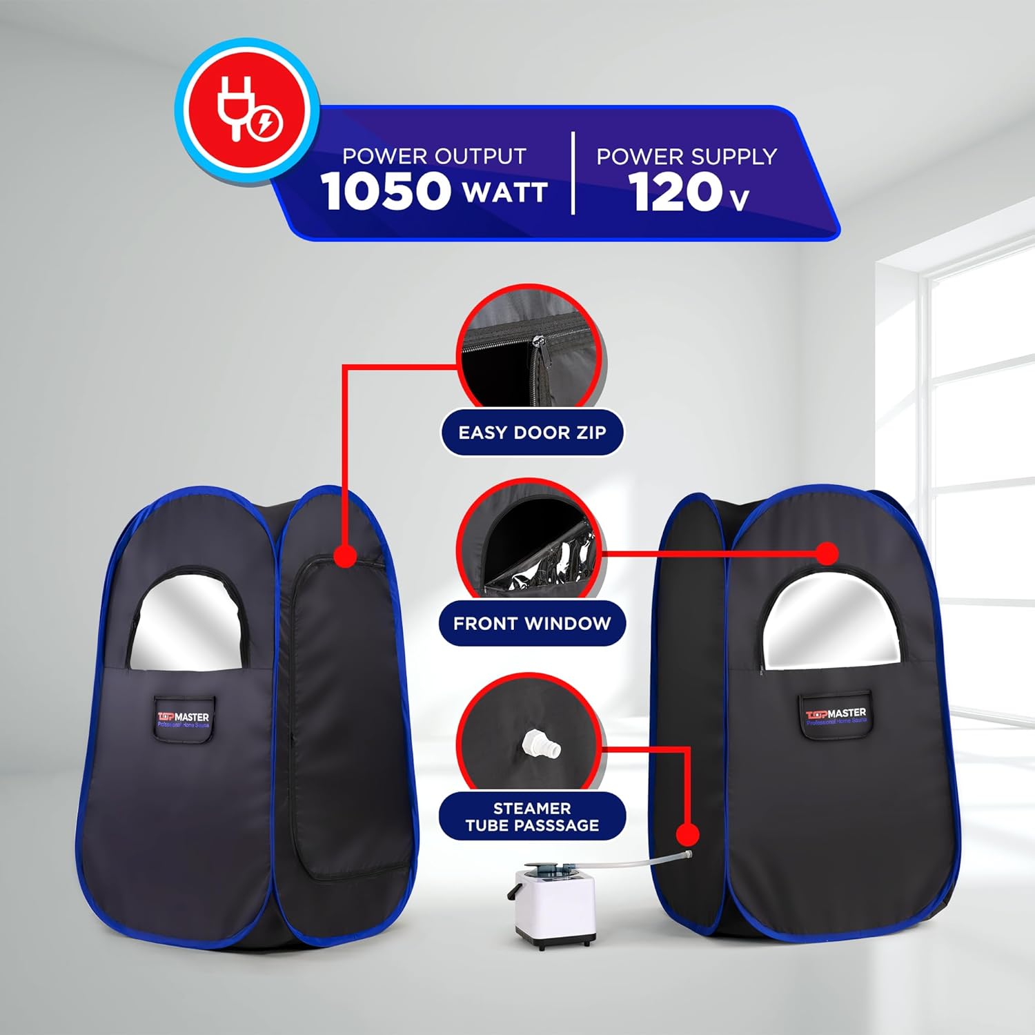 TopMaster Foldable Steam Sauna, Portable Steam Sauna for Home, Sauna Tent, Sauna Box Portable, Indoor Portable Sauna with Foldable Chair, Remote Controller - 3L 1100W Steam Generator Black