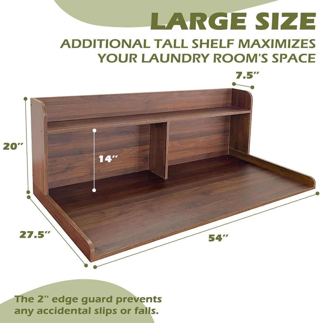 Royxen Laundry Countertop with 20' Shelf Universal Fit, Washer and Dryer Countertop with Storage Space, Laundry Room Storage (Walnut)