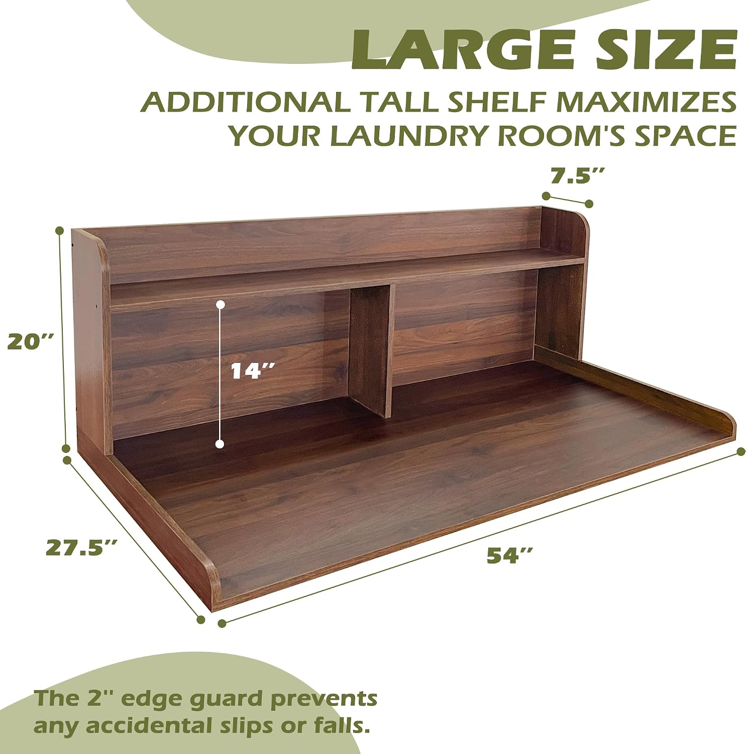 Royxen Laundry Countertop with 20' Shelf Universal Fit, Washer and Dryer Countertop with Storage Space, Laundry Room Storage (Walnut)