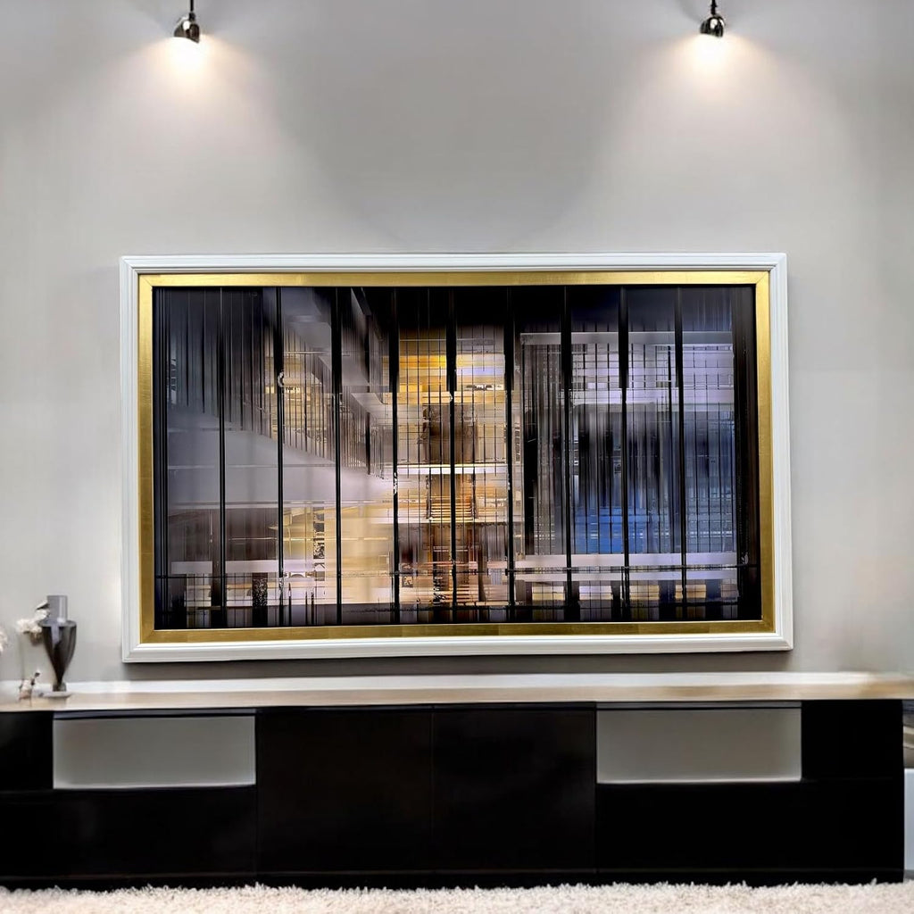 32, 43, 50 and 55 inch Handmade wood ornate TV Frame for Samsung The Frame TV. Satin White with Gold Leaf (not for use with other models) (50 INCH)