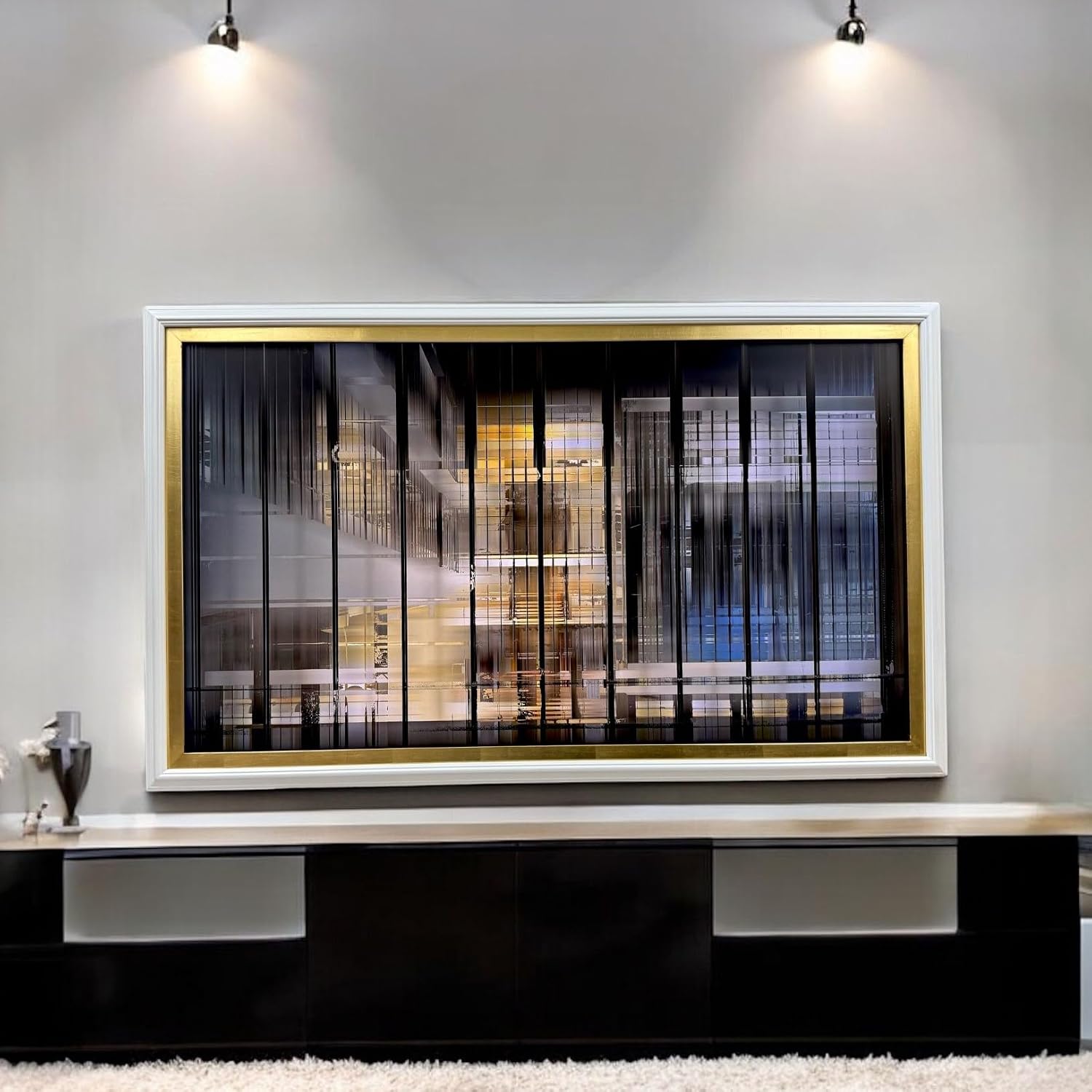 32, 43, 50 and 55 inch Handmade wood ornate TV Frame for Samsung The Frame TV. Satin White with Gold Leaf (not for use with other models) (50 INCH)