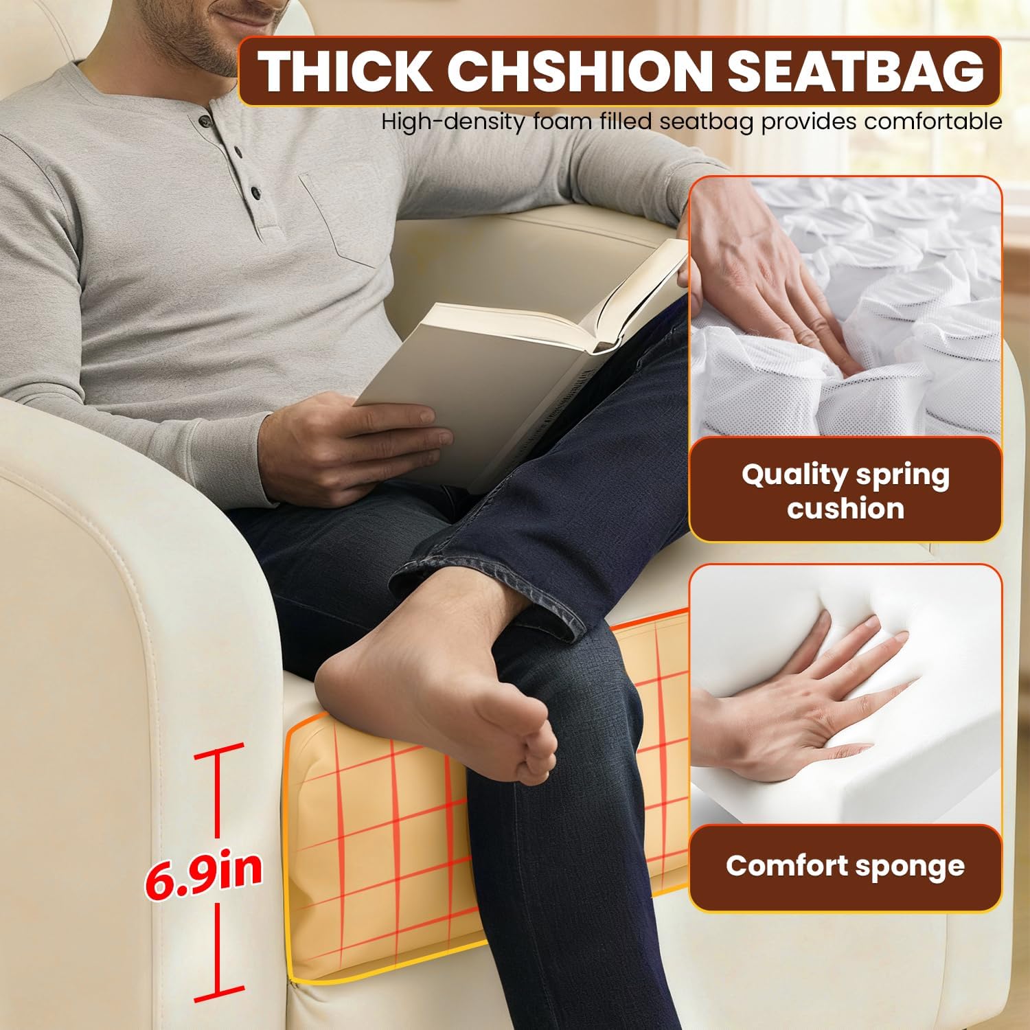 Recliner Chair for Living Room Home Theater Seating Single Reclining Sofa Lounge with Padded Seat Backrest (Beige)