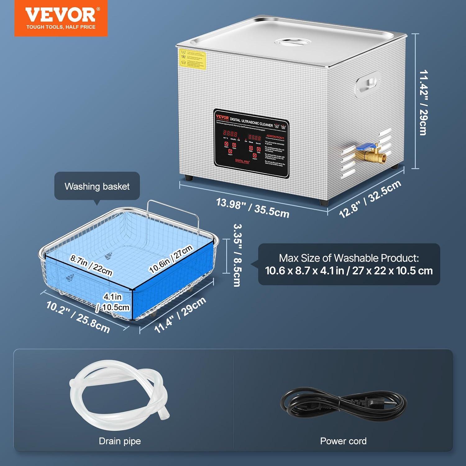 VEVOR Ultrasonic Cleaning, 15L Professional 360W Cleaning Machine with Timer & Heater, 40kHz Digital Ultrasonic Parts Cleaner with Basket for Watch Glasses Jewelry Retainer Industrial Parts Tools