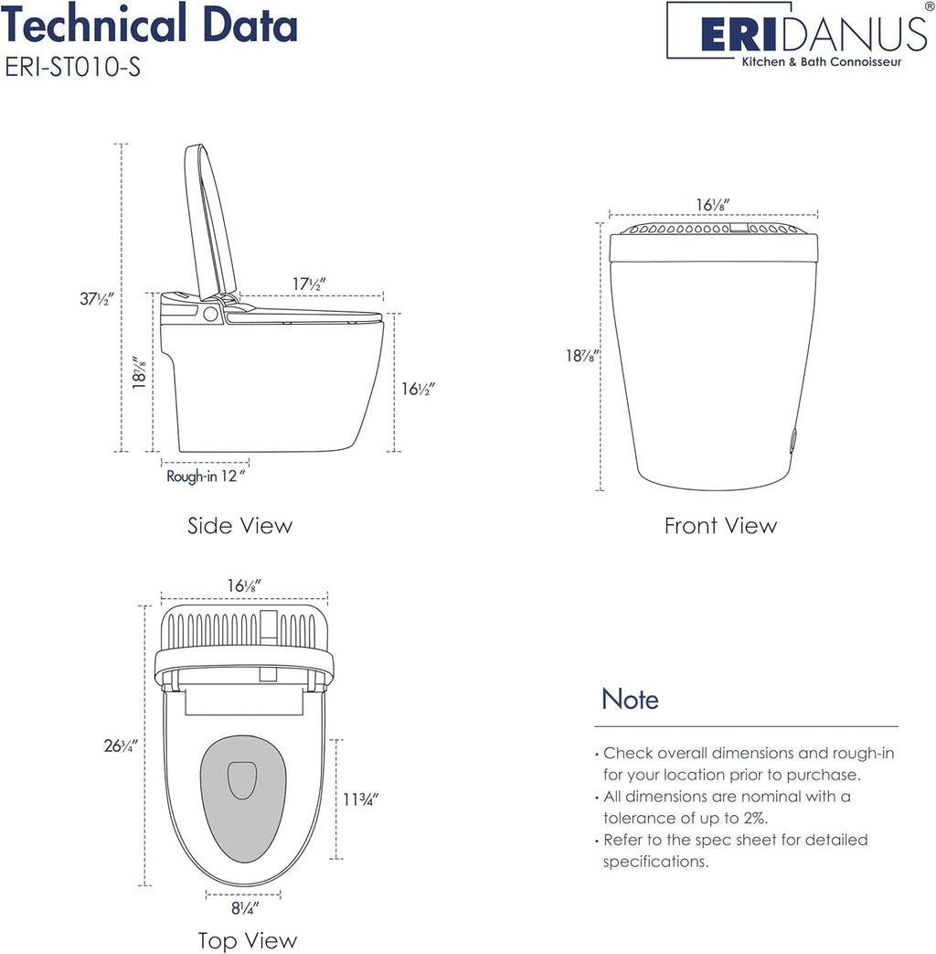 Smart Toilet, Eridanus One Piece Bidet Toilet for Bathrooms, Foot-Sensor, Off-Seat Auto Flush, Adjustable Warm Water Sprayer, Air Dryer, Elongated Heated Seat, Power-Assisted Flush