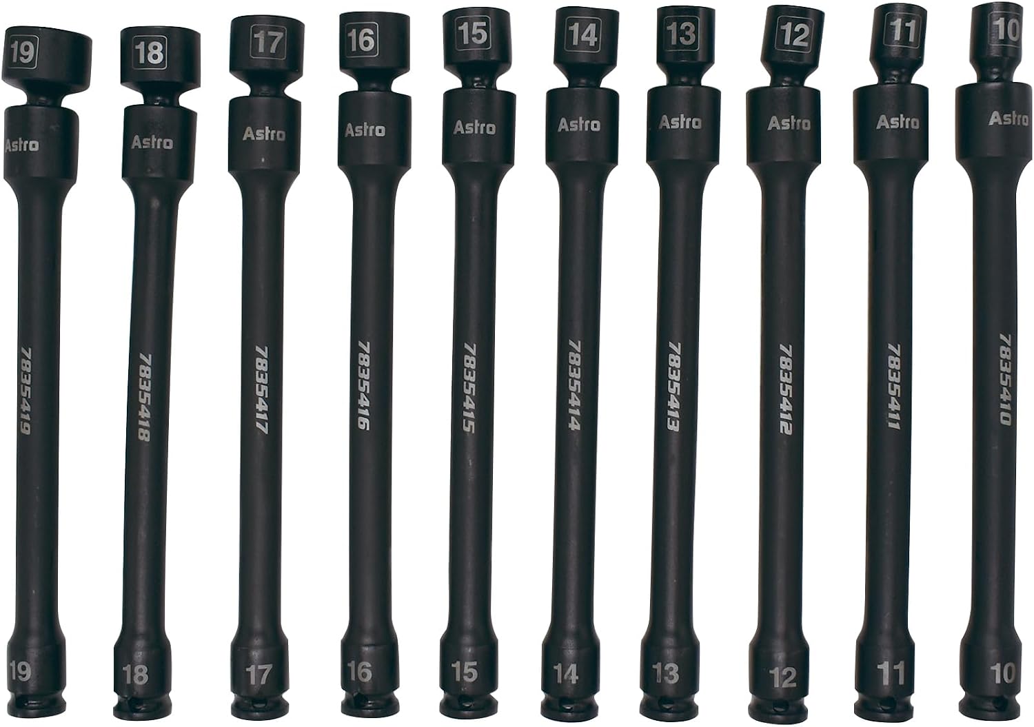 Astro Tools 78354 10-Piece 3/8' Drive 6 Point Pinless Universal Torque-Saver Impact Extension Socket Set - Metric