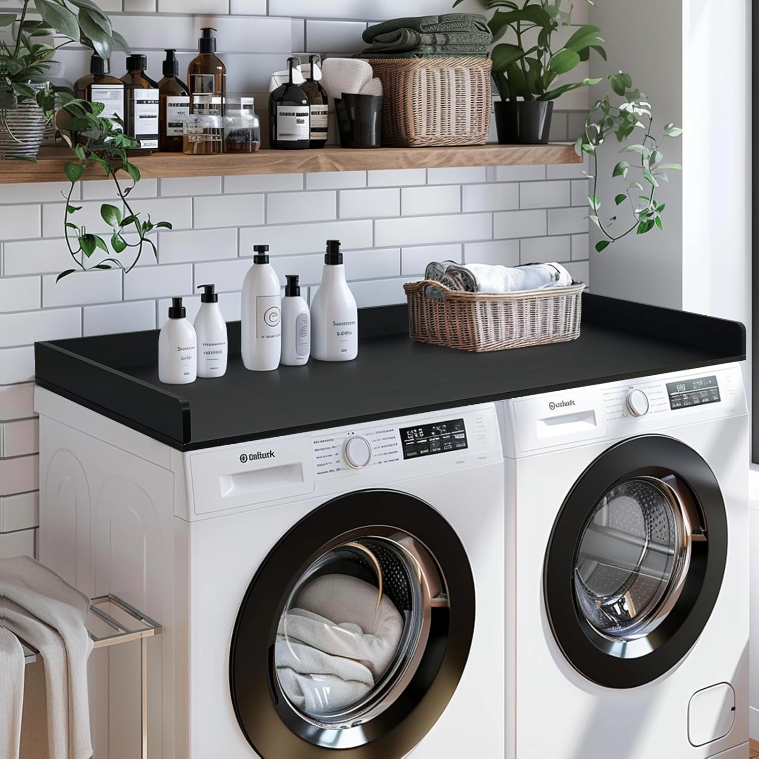 Gashell Washer Dryer Countertop, 27.5' x 54' Bamboo Washer and Dryer Countertop for Laundry Room Organization(Black)