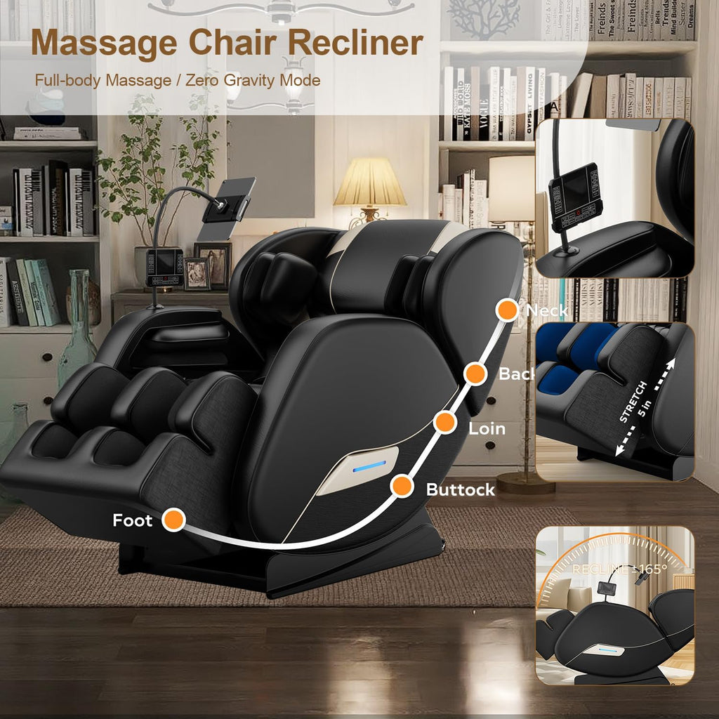 2026 Massage Chair Full Body, Zero Gravity SL-Track Shiatsu Massage Recliner Chair with Body Scan, 6 Fix Point Rollers,Airbags,Deep Yoga Stretch, Heating Function, Black